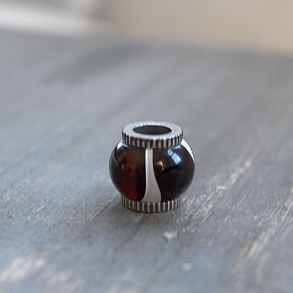 Brighton Spacer Bead Brown and White Round Vintage White Swirl Pattern - Picture 6 of 7